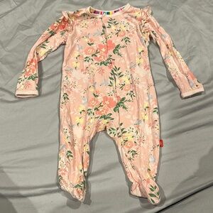 Magnetic Me Pink and Green Floral Footies Soft Stretchy One Pieces